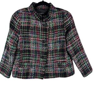 TALBOTS Multicolor Tweed Wool Blend Botton front preppy Career Blazer